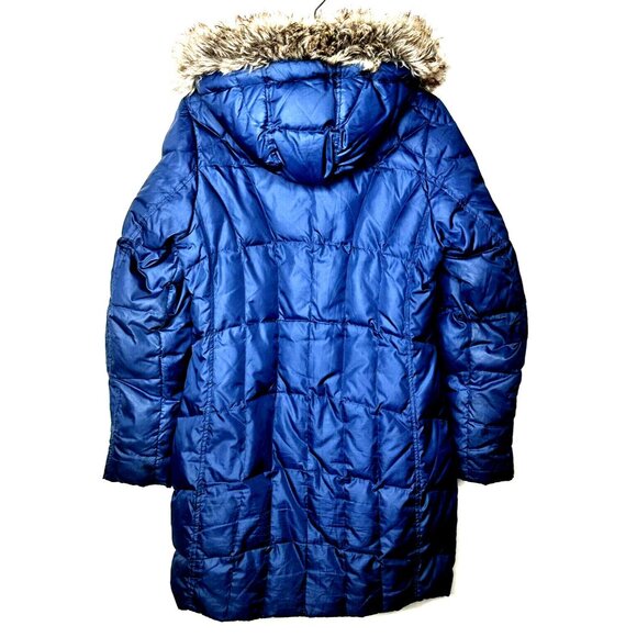 Eddie Bauer Womens Parka Goose Down Puffer Jacket Faux Fur Hood Blue Medium - Picture 2 of 16